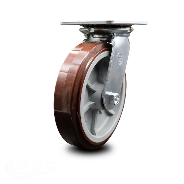 8 Inch Heavy Duty Top Plate Polyurethane Swivel Caster with Ball Bearing SCC